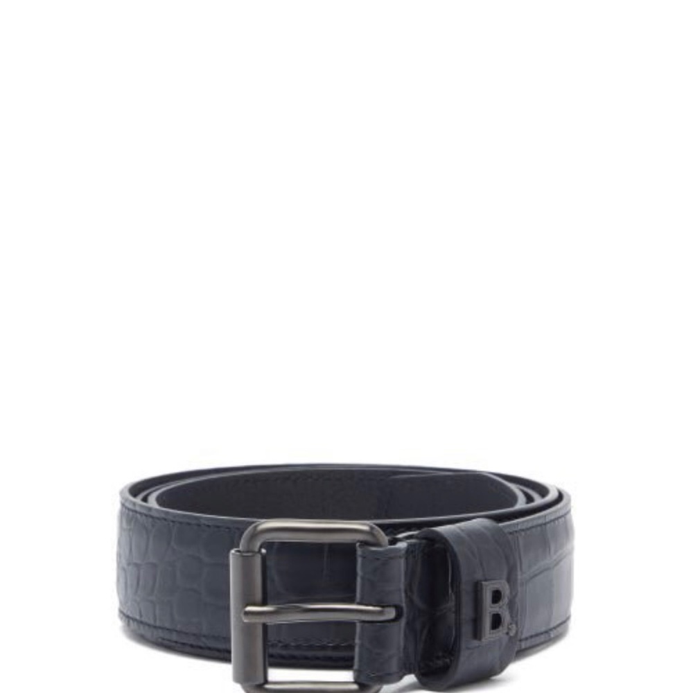 Balenciaga B-Plaque Crocodile-Effect Leather Belt Mens